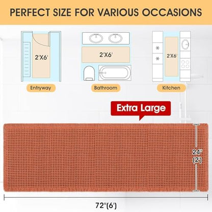 IM HOME Waffle Runner Rug Burnt Orange 6'x2'(72" x 24"), Boho Woven Modern Bath Mat, Absorbent Non Slip Bathroom Rugs, Soft Washable Rugs with Tassels for Bedroom, Kitchen, Shower, Tub