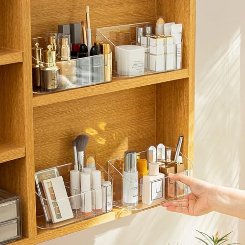 Bathroom Counter Shelf Vanity Trays, Makeup Organizer Tray with 9 Compartments, Trays Holders for Medicine Bathroom Cabinet, Clear