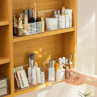 Bathroom Counter Shelf Vanity Trays, Makeup Organizer Tray with 9 Compartments, Trays Holders for Medicine Bathroom Cabinet, Clear