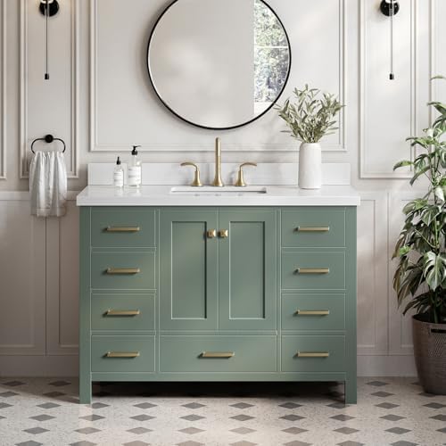 Ariel Cambridge 49 Inch Single Rectangle Sink Vanity With White Quartz Countertop In Vintage Sage Green