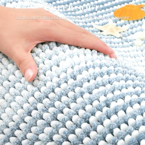 BSICPRO Bathroom Rugs Sets 2 Piece, Non Slip Striped Bath Mats, Ice Blue