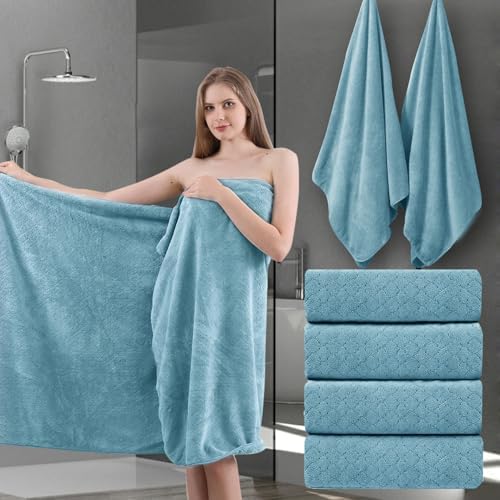 Extra Large Bath Towels Set 35x70 Inches - Luxury 600 GSM Oversized Bath Sheet Towel,Ultra Soft Microfiber - Quick Dry,Highly Absorbent Shower Towels Spa Hotel Bathroom Towel Set (4-Pack,Turquoise)