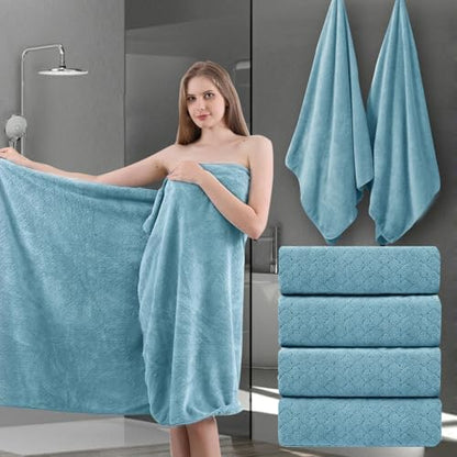 Extra Large Bath Towels Set 35x70 Inches - Luxury 600 GSM Oversized Bath Sheet Towel,Ultra Soft Microfiber - Quick Dry,Highly Absorbent Shower Towels Spa Hotel Bathroom Towel Set (4-Pack,Turquoise)