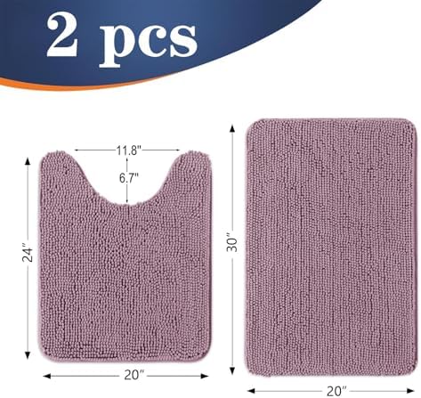 OLANLY Chenille Bathroom Rugs Mats Sets 2 Piece, 30"x20"+24"x20", Deep Plum