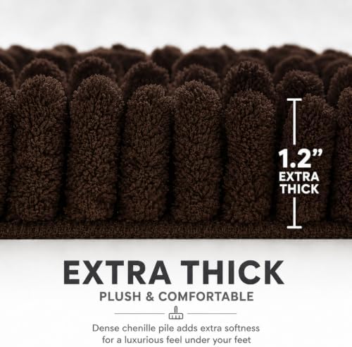 Bathroom Rugs Sets 2 Piece,Super Absorbent Soft,Thick,Machine Washable Chenille Bath Mat,Non Slip Toilet Floor Rug,Bath Mats for Bathroom,20x32 Plus 20x20 U Shape,Coffee