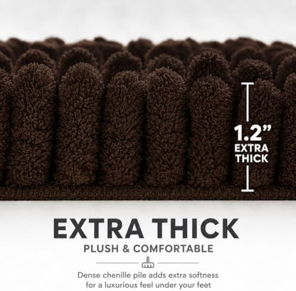 Bathroom Rugs Sets 2 Piece,Super Absorbent Soft,Thick,Machine Washable Chenille Bath Mat,Non Slip Toilet Floor Rug,Bath Mats for Bathroom,20x32 Plus 20x20 U Shape,Coffee
