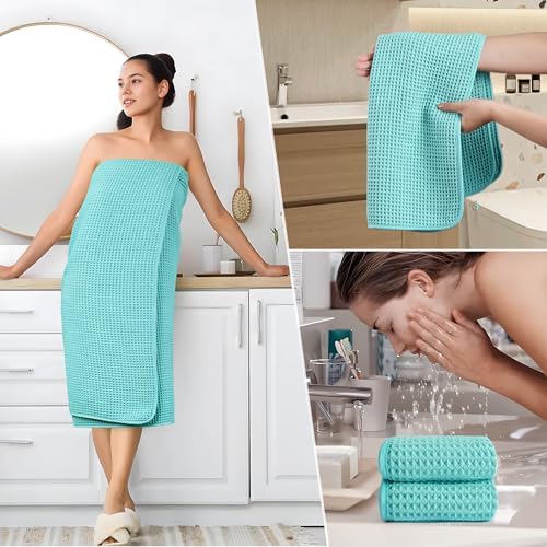POLYTE 430 GSM Poly Blend Microfiber Quick Dry Waffle Bath Towel Set of 6
