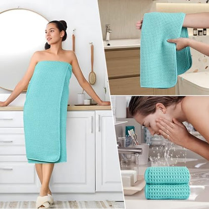 POLYTE 430 GSM Poly Blend Microfiber Quick Dry Waffle Bath Towel Set of 6