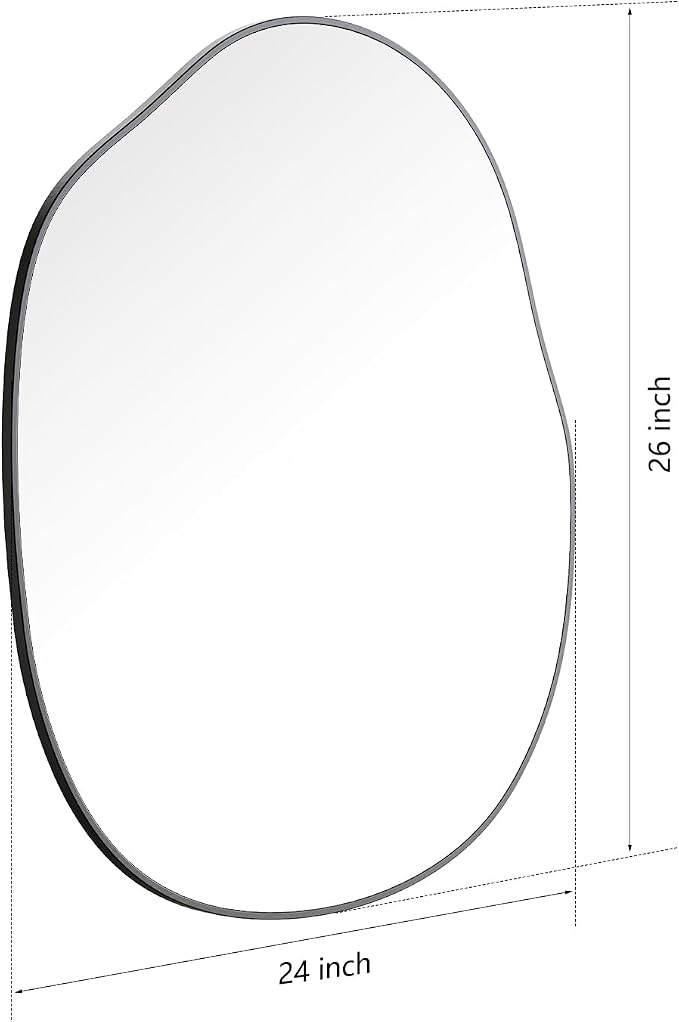 Black Irregular Mirror for Bathroom Asymmetrical Wood Vanity Mirror 24"x32" | Farmhouse Accent Vanity Mirror Hanging Horizontal/Vertical Black Wood Wall Mirror Decorative for Bathroom Bedroom Entryway