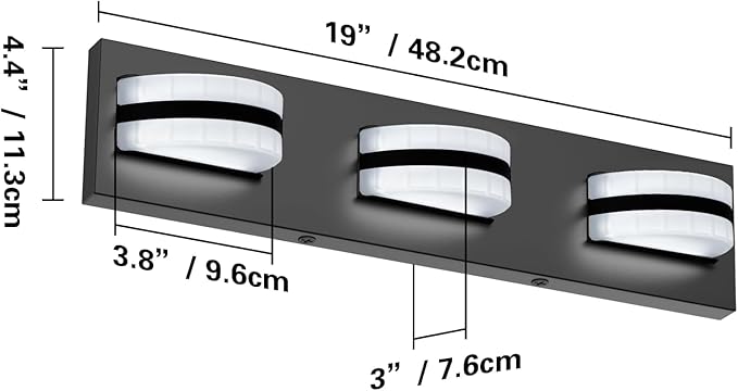 LED Dimmable Bathroom Vanity Light Fixtures, 1550LM 3 Light, Black Modern Matte Bathroom Lighting, Over Mirror Vanity Lights for Bathroom, Living Room, Bedroom ETL Certified