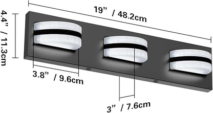 LED Dimmable Bathroom Vanity Light Fixtures, 1550LM 3 Light, Black Modern Matte Bathroom Lighting, Over Mirror Vanity Lights for Bathroom, Living Room, Bedroom ETL Certified