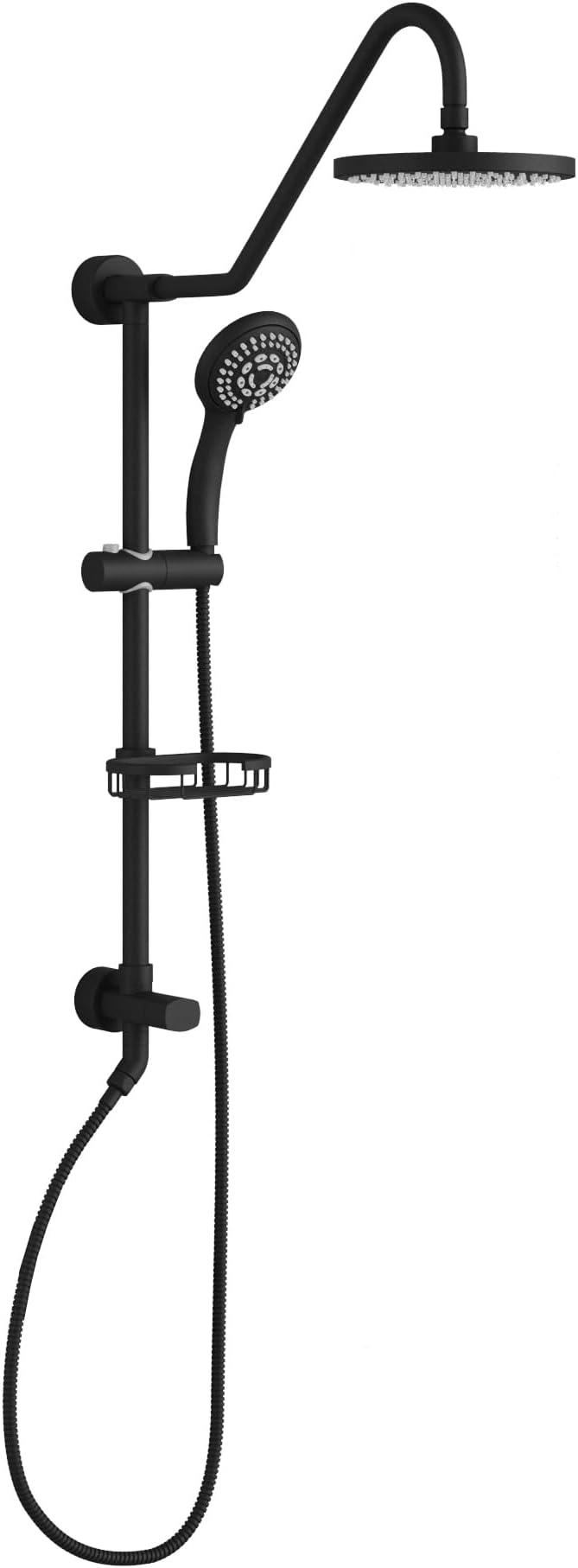PULSE ShowerSpas Kauai III Matte Black Rain Shower Head with Handheld Spray - 2.5 GPM, 8" Showerhead, 5-Function HandShower, Adjustable Slide Bar - Shower Heads with Handheld Spray Combo