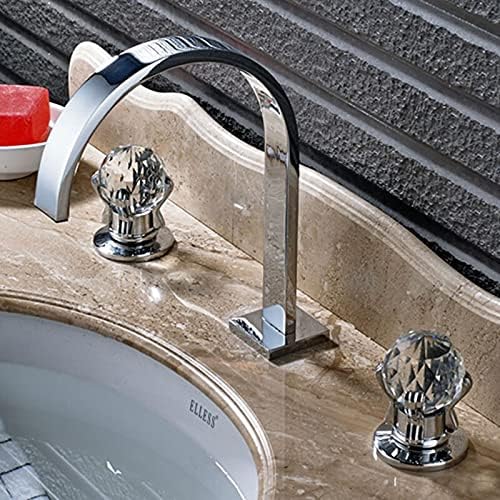 Golden Widespread Brass Bathroom Basin Faucet Dual Crystal Handles Vanity Sink Mixer Tap Hot Cold Bathtub Faucets Deck Mount，Chrome