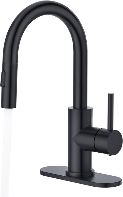CREA Bathroom Faucet with Pull Out Sprayer,Black Bar Sink Faucets for Small Kitchen Mini Pre Wet Bar Vanity,Single Handle Pull Down 2 Modes,cUPC/NSF