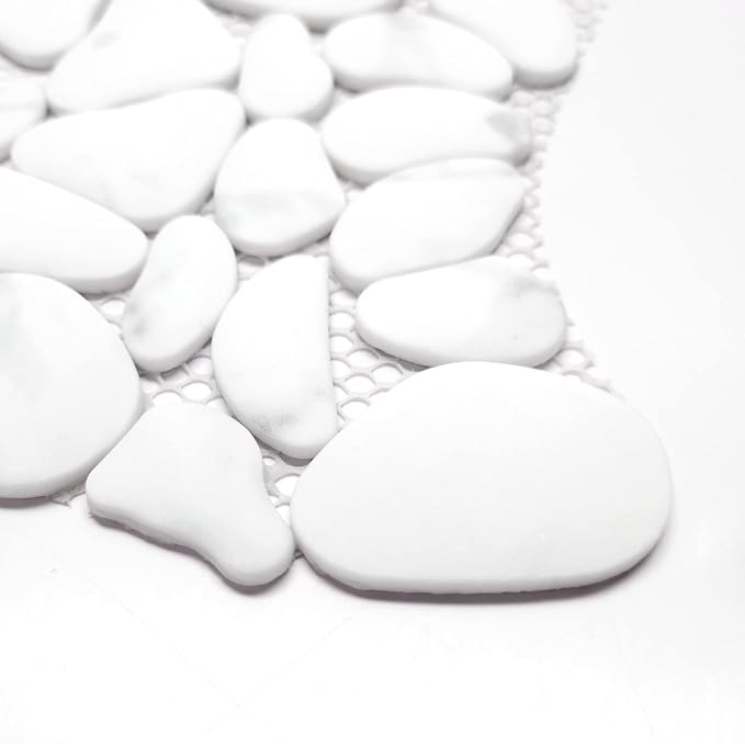 SUNWINGS 10-Sheet Pebble Tile for Shower Floor Border Kitchen Bathroom Backsplash, Carrara White Recycled Glass Marble Stone Looks Wall and Floor Tile, Covers 7.9 Sq. Ft