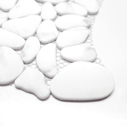 SUNWINGS 10-Sheet Pebble Tile for Shower Floor Border Kitchen Bathroom Backsplash, Carrara White Recycled Glass Marble Stone Looks Wall and Floor Tile, Covers 7.9 Sq. Ft