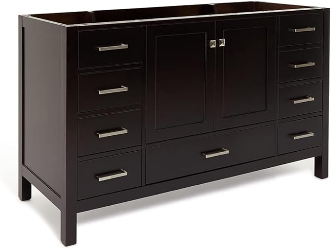 ARIEL Cambridge 60-inch Bathroom Vanity Base Cabinet,Solid Wood, 2 Soft Closing Doors, 9 Dovetail Drawers, Espresso