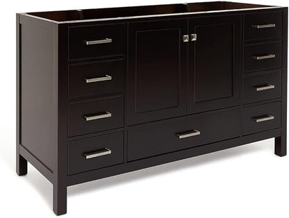 ARIEL Cambridge 60-inch Bathroom Vanity Base Cabinet,Solid Wood, 2 Soft Closing Doors, 9 Dovetail Drawers, Espresso