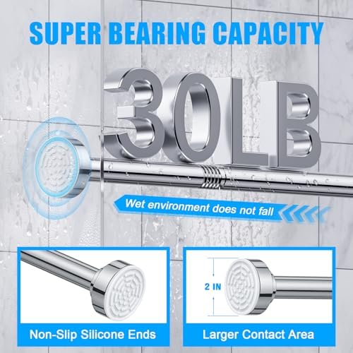 TEECK 2 Pack Shower Curtain Rod, 32-43 inch Adjustable Spring Tension Curtain Rod, Never Rust Anti-Slip Shower Curtain Rod for Bathroom, No Drilling, Never Collapse, Easy to Use, Silver