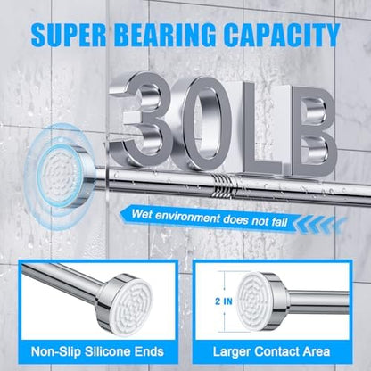 TEECK 2 Pack Shower Curtain Rod, 32-68 inch Adjustable Spring Tension Curtain Rod, Never Rust Anti-Slip Shower Curtain Rod for Bathroom, No Drilling, Never Collapse, Easy to Use, Silver