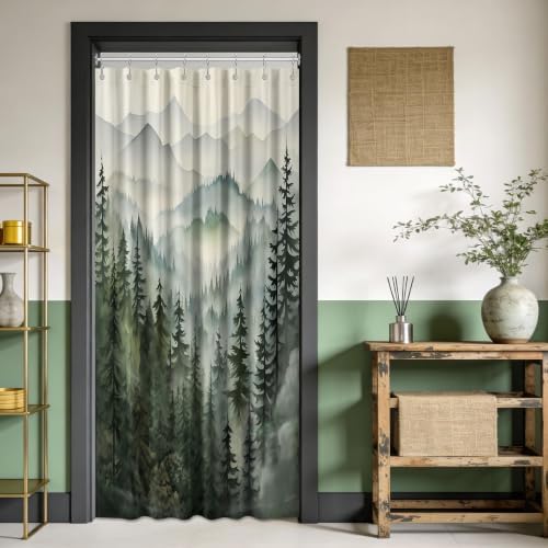 Sage Green Forest Stall Shower Curtain, 54X72 in Narrow Small, Mountain