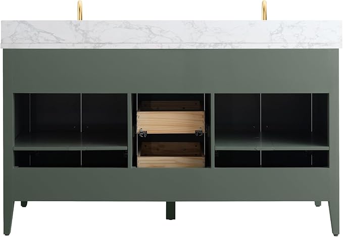Vanity Art 60 inch Bathroom Vanity with Double Sink & Ceramic Top, Vanity Cabinet with Soft-Closing Doors, Drawers, Solid Wood Frame, Vintage Green, VA9060-DVG-MB1