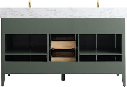Vanity Art 60 inch Bathroom Vanity with Double Sink & Ceramic Top, Vanity Cabinet with Soft-Closing Doors, Drawers, Solid Wood Frame, Vintage Green, VA9060-DVG-MB1