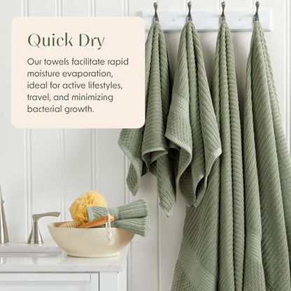 Springtree Home 100% Cotton Hand Towel Set | 6-Pack | Textured | Green