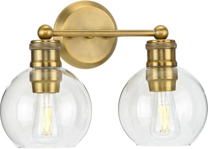 Hansford Collection 2-Light Clear Glass Farmhouse Bath Vanity Light Vintage Brass