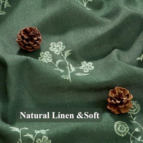 ORTIGIA Linen Shower Curtain 72 W x 84 L Farmhouse Vintage Dark Green Floral Long Shower Curtains Boho Rustic Block Print Cottagecore Decor for Bathroom
