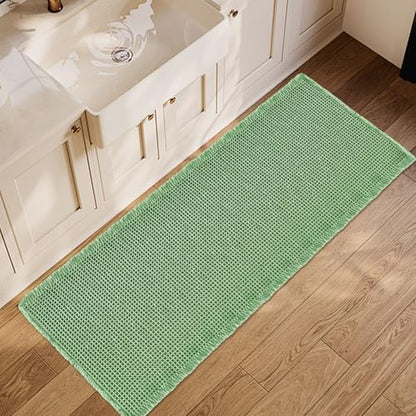 ZALL Sage Green Waffle Bath Mat,Super Absorbent Non Slip Bathroom Rug, 24x60inch, Machine Washable Ultra Soft Floor Mats