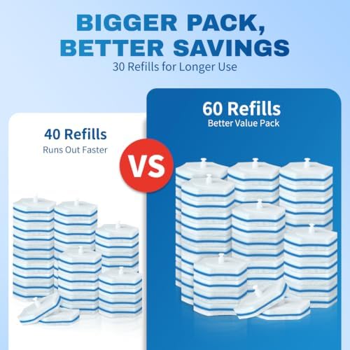 Vacplus Toilet Wand Refills, 60 Count, Disposable, Clorox Compatible, Blue