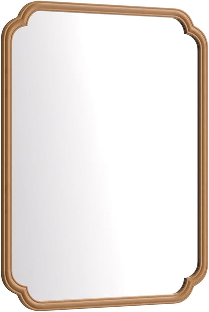 Wood Bathroom Mirror for Over Sink, 30" x 40" Modern Rounded Corner Rectangle Wall Mirror for Bathroom Vanity Decorative with Rustic Wooden Framed (Horizontal/Vertical)