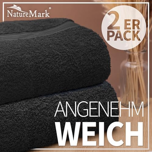 Pack of 2 Bath Towels - 100% Cotton, 500 g/m² - Soft, Absorbent & Durable - for Home, Sauna & Travel - 27 x 54 in, Black
