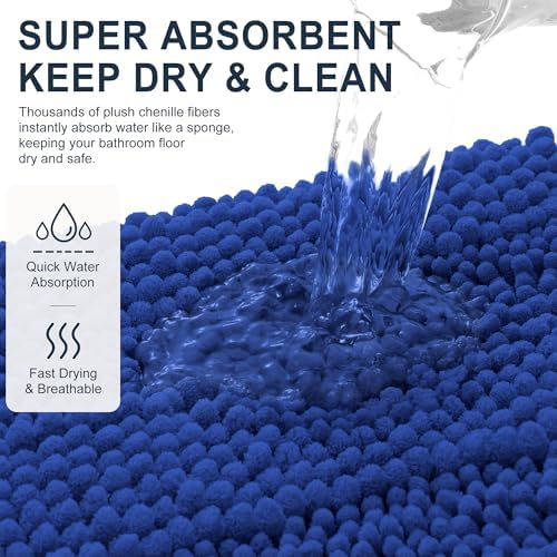 Smiry Thick Chenille Bathroom Runner Rugs 44x24, Soft Bath Mat, Royal Blue