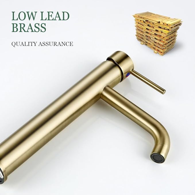Brushed Gold Basin Faucet Solid Brass Hot and Cold Water Basin Mixer Sink Tap Deck Mounted Bathroom Taps,3,Include:1*Faucet