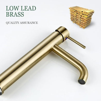 Brushed Gold Basin Faucet Solid Brass Hot and Cold Water Basin Mixer Sink Tap Deck Mounted Bathroom Taps,3,Include:1*Faucet