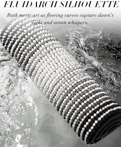 BSICPRO Large Chenille Bathroom Rugs, 24x43 Striped Bath Mats, Black