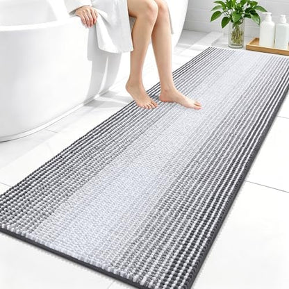 OLANLY Bathroom Runner Rugs 59x24, Soft Chenille Striped Bath Rugs, Grey