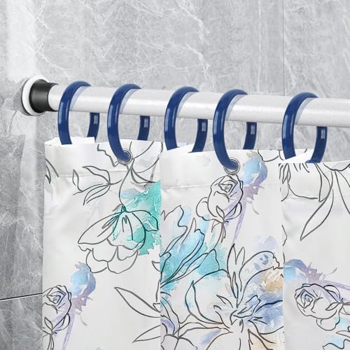Navy Blue Shower Curtain Hooks - 12 Pcs Circular Plastic Shower Curtain Rings for Bathroom - O Shaped Dark Blue Shower Hooks Rings for Shower Curtain Rod