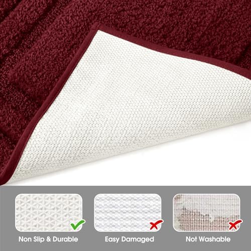 HOMEIDEAS Bathroom Rugs Sets 2 Piece, Super Soft and Absorbent Non Slip Microfiber U-Shaped Toilet Bath Mat Set (20"x32"+U20 x24, Burgundy Red)