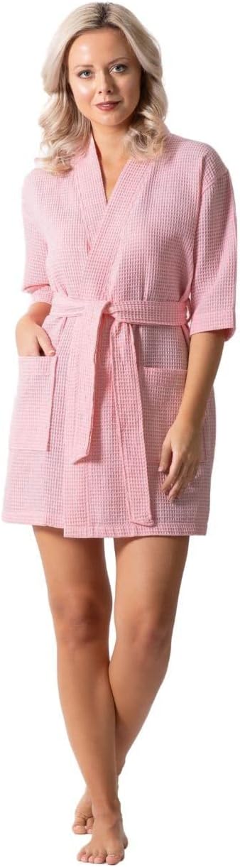 Lightweight Waffle Knit Bath, Spa & Bridesmaids Kimono Short Robes for Women - Quick Dry & Soft