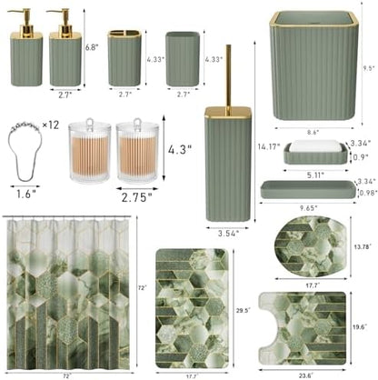 XLHOMO Bathroom Set - 26PC Bathroom Set with Shower Curtain and Rugs, Bathroom Accessory Set, Sage Green Bathroom Accessories Set, Trash Can & Soap Dispenser