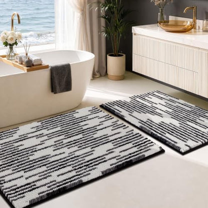 BSICPRO Bathroom Rugs Sets 2 Piece, Modern Bath Mat 20"x32"+16"x24", Black