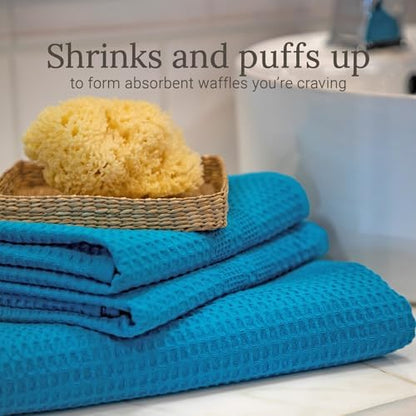 GILDEN TREE Waffle Hand Towels for Bathroom Quick Dry Towel Super Absorbent Thin 100% Cotton Lint Free, Hand Towels for Bathroom Set of 2, Classic Style (Aqua)