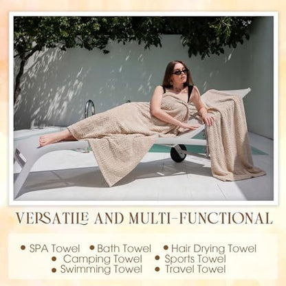 Peryiter 6 Pcs Bath Towel Set, Oversized Bath Sheet for Adults, Khaki