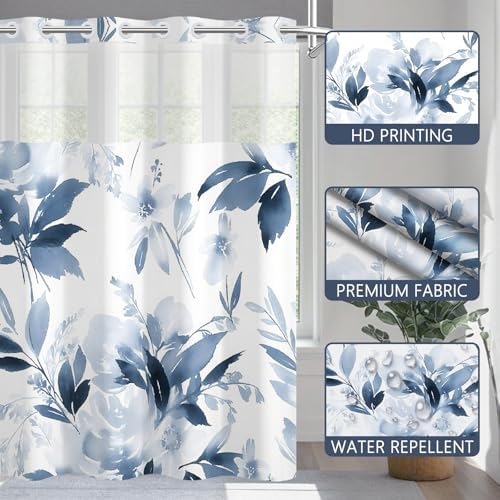 No Hook Shower Curtain with Snap in Liner 71x74 Inch