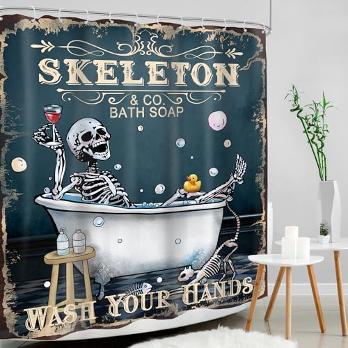 Skeleton Halloween Gothic Skull Spooky Goth Bathroom Shower Curtain Set