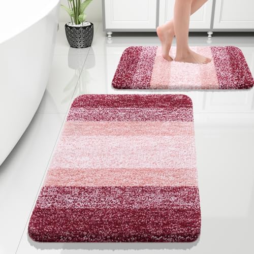 OLANLY Micorfiber Bathroom Rug Set 2 Piece, 30"x20"+24"x16"
