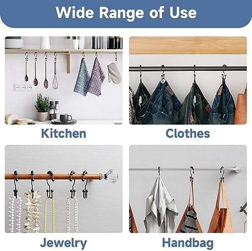 Titanker Shower Curtain Hooks Rings, Rust Resistant Metal Double Glide Shower Hooks Rings for Bathroom Shower Rods Curtains, Set of 24 Hooks - Black